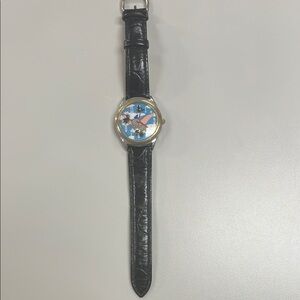 Disney Dumbo Black Leather Strap Watch with Gold & silver tone preowned- unisex